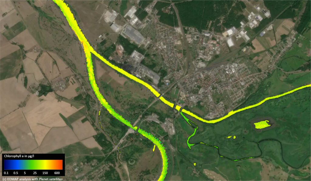 Satellite image of the Warthe influx into the Oder River