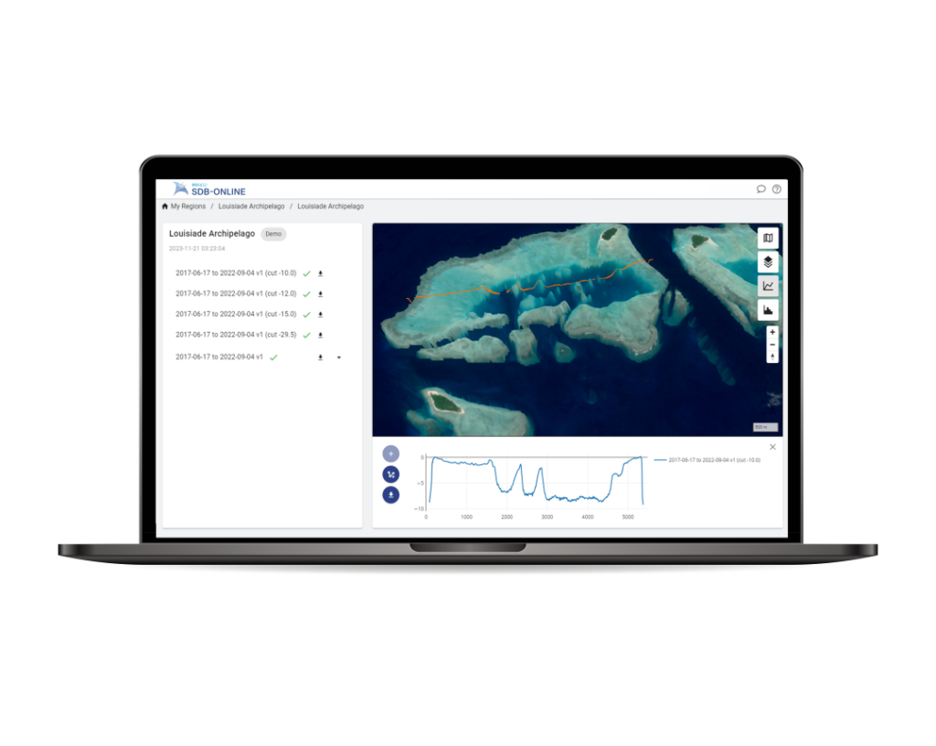 Screen mockup of satellite-derived bathymetry of Louisiade Archipel by EOMAP