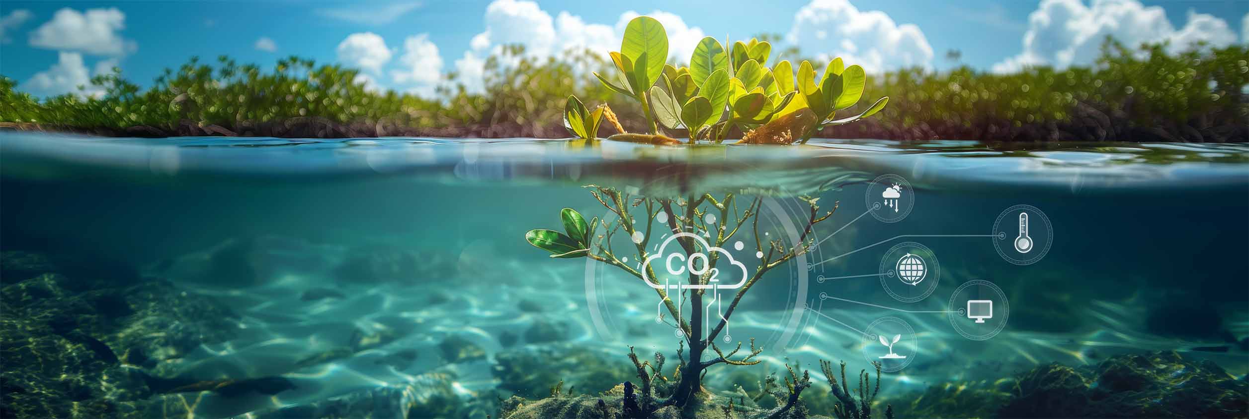 Mangrove in the water column- key visual COASTS - Adobe imagery adapted by EOMAP