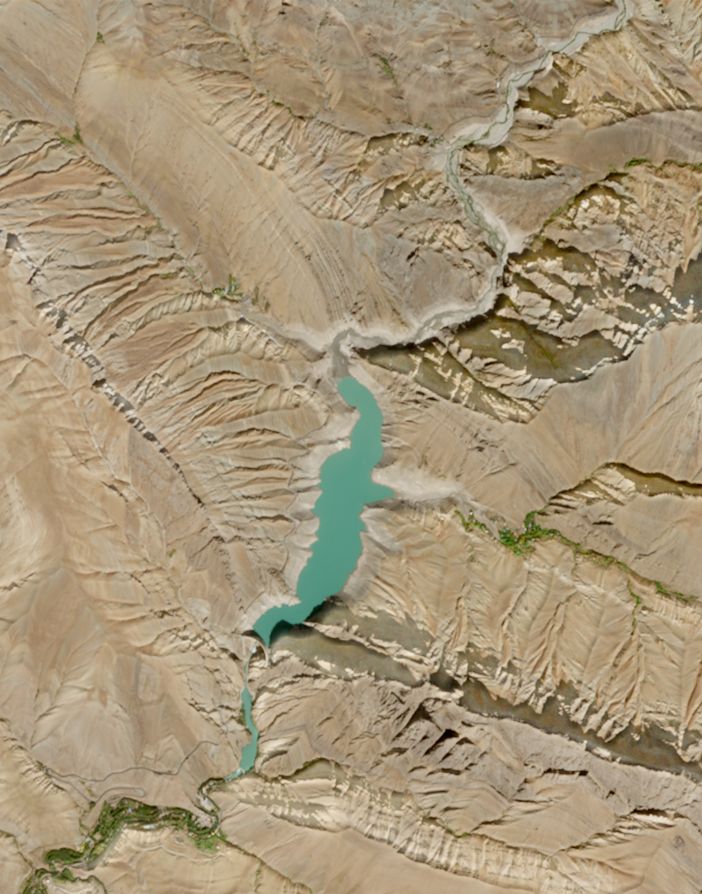 Satellite imagery of the Amir-Kabir reservoir during Iran's water crisis in late 2025