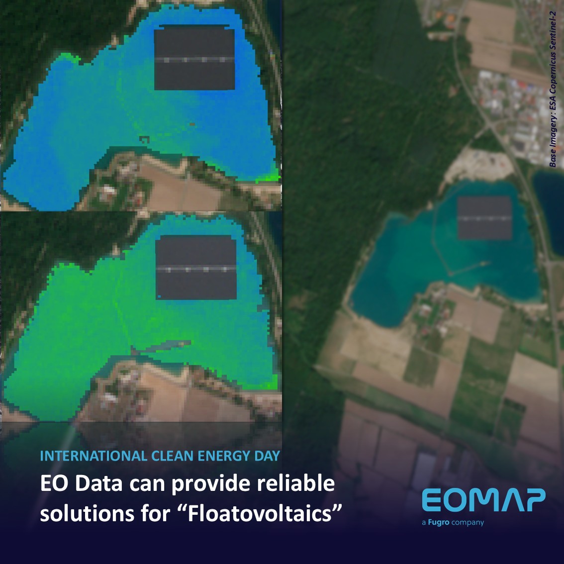 Philippsee, Germany with photovoltaic panels on its surface, seen from space