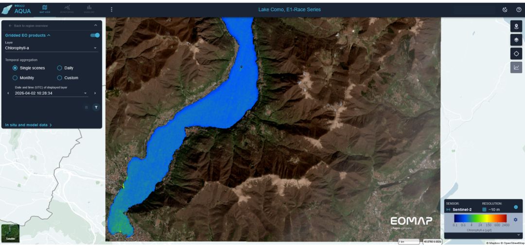 Chlorophyll a in Lake Como in April 26 - monitored for an e-boat race of the E1 World Championships