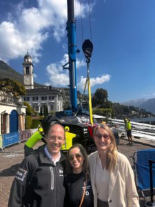 Eva Maria Haas of EOMAP with partners from ESA and Westbrook Racing at Lake Como. The kickoff of a new partnership for monitoring water quality during e-boat races