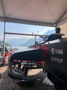 One of Westbrook's Racing boats of the E1-series carrying ESA's and EOMAP's logos at Lake Como