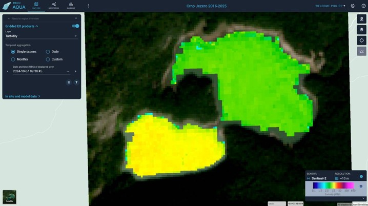 Satellite-based turbidity measurements of Black Lake (Crno Jezero) in Monte Negro - by EOMAP, 2024